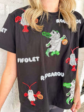 Load image into Gallery viewer, Jordan Amanda Halloween Cajun Crawfish, Alligator, Rougarou Sparkle Top