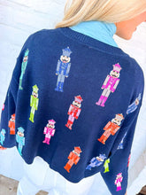 Load image into Gallery viewer, Queen Of Sparkles Navy Multi Mini Nutcracker Tie Up Sweater