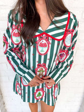 Load image into Gallery viewer, Queen Of Sparkles Green Striped Christmas Wallpaper Collar Cotton Dress