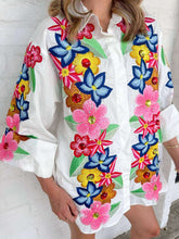 Load image into Gallery viewer, Queen Of Sparkles White Multi Flower Button Up Collar Cotton Dress