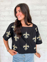Load image into Gallery viewer, Jordan Amanda Fleur De Lis Black &amp; Gold Square Neck Top