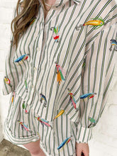 Load image into Gallery viewer, Queen Of Sparkles Striped Fishing Lure Button Up Cotton Top