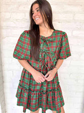 Load image into Gallery viewer, Queen Of Christmas Plaid Bow Dress Green