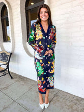 Load image into Gallery viewer, Queen Of Sparkles Navy Knit Christmas Cowboy Boot Midi Dress