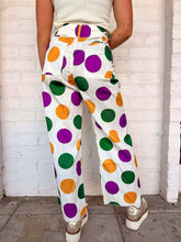 Load image into Gallery viewer, Ivory Polka Dot Mardi Gras Pants