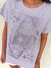 Load image into Gallery viewer, Queen Of Sparkles Lavender Scattered Jewel QOS Card Logo Tee