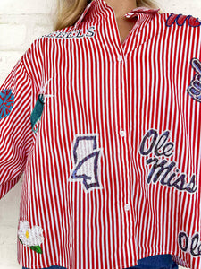 Queen Of Sparkles Ole Miss Mini Icon Stripe Button Down