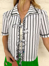 Load image into Gallery viewer, Queen Of Sparkles Black &amp; White Striped Cotton Collar Top