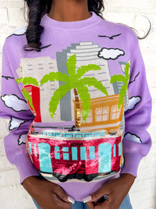 Queen Of Sparkles Lavender Canal Streetcar Sweater