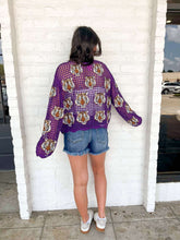Load image into Gallery viewer, Queen Of Sparkles Purple Crochet Tiger Head Sweater