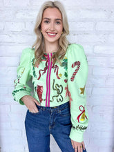 Load image into Gallery viewer, Queen Of Sparkles Green Christmas Icon Zip Up Top