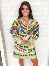 Load image into Gallery viewer, Queen Of Sparkles Gold Mega Bead Button Up Collar Dress