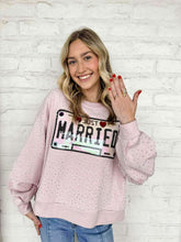 Load image into Gallery viewer, Queen Of Sparkles Pale Pink Rhinestone 'Just Married' Sweatshirt