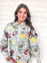 Load image into Gallery viewer, Queen Of Sparkles Newspaper Seafood Button Up