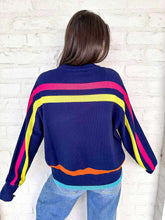 Load image into Gallery viewer, Queen Of Sparkles Navy Multi “Apres Ski” Goggle Sweater