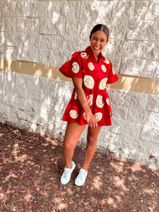 Queen Of Sparkles Red & Gold Football Romper