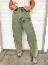 Load image into Gallery viewer, Break The News Olive Barrel Jeans