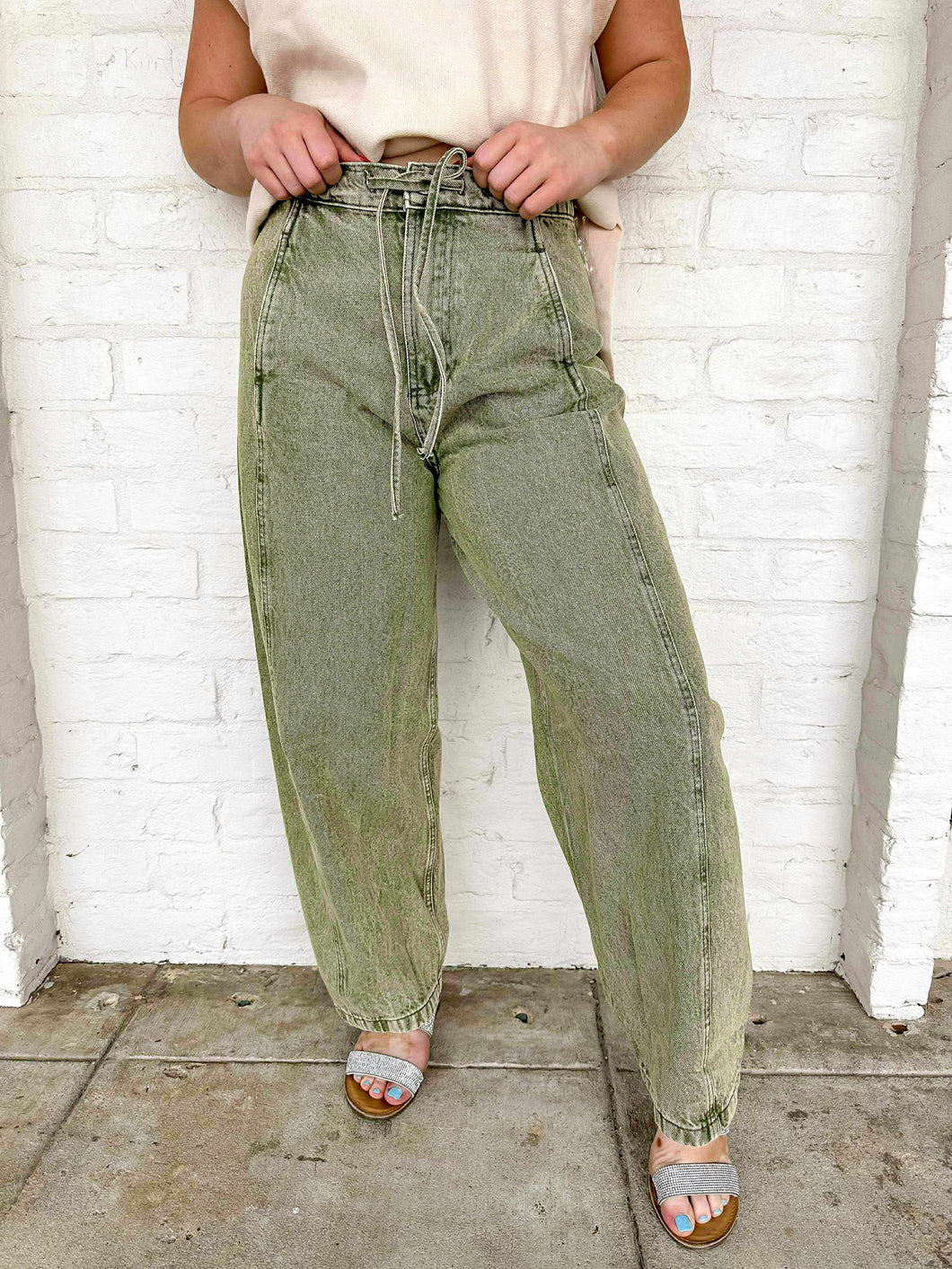 Break The News Olive Barrel Jeans