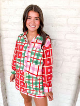 Load image into Gallery viewer, Queen Of Sparkles Red, Green, Ivory Plaid Button Up