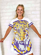 Load image into Gallery viewer, Queen Of Sparkles Licensed LSU Oversized Mascot Tee Dress