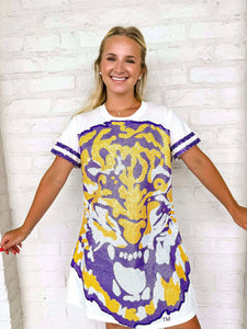 Queen Of Sparkles Licensed LSU Oversized Mascot Tee Dress