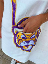 Load image into Gallery viewer, Queen Of Sparkles LSU Crossbody Functioning Purse Tank Dress