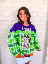 Load image into Gallery viewer, Queen Of Sparkles Licensed LSU Colorblock Football Field Sweatshirt