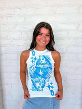 Load image into Gallery viewer, Queen Of Sparkles White &amp; Blue QOS Card Logo Tank