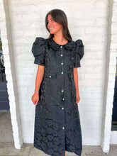 Load image into Gallery viewer, Take A Moment Black Jacquard Midi Dress