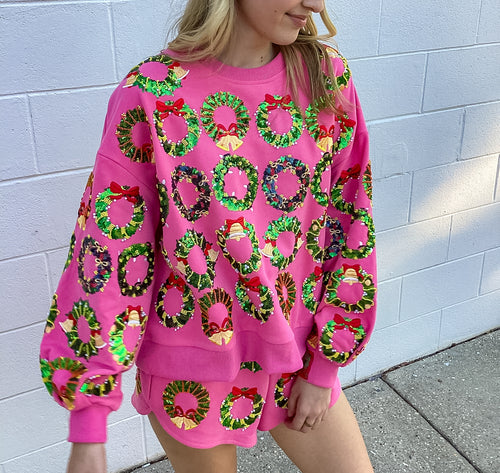 Queen Of Sparkles Hot Pink Multi Wreaths Sweatshirt