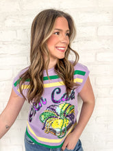 Load image into Gallery viewer, Queen Of Sparkles Lavender, Green &amp; Yellow &#39;Queen Cake&#39; Striped Top