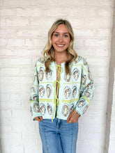 Load image into Gallery viewer, Queen Of Sparkles Blue &amp; Green Oyster Tie Sweater