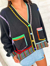Load image into Gallery viewer, Queen Of Sparkles Black Rainbow Trim button up Cardigan