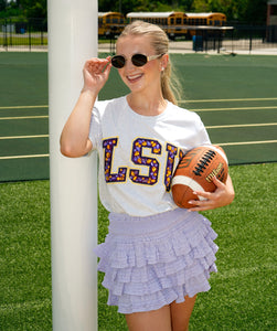Queen Of Sparkles Grey LSU Multi Jewel Letter Tee