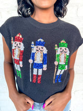 Load image into Gallery viewer, Queen Of Sequin Christmas Toy Soldiers Black Sweater Vest