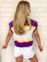 Load image into Gallery viewer, Queen Of Sparkles Licensed LSU Color block Jewel Letter Short Sleeve Sweater