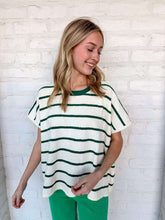 Load image into Gallery viewer, Set A Goal Hunter Green Striped Sweater Top
