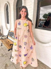 Load image into Gallery viewer, Queen Of Sparkles Licensed LSU Striped Sparkle Gameday Icon Cotton Midi