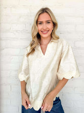 Load image into Gallery viewer, Scallop Secrets Ivory Jacquard Top