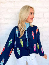 Load image into Gallery viewer, Queen Of Sparkles Navy Multi Mini Nutcracker Tie Up Sweater