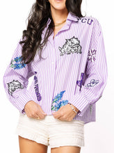 Load image into Gallery viewer, Queen Of Sparkles TCU Mini Icon Striped Button Down