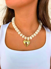 Load image into Gallery viewer, Large Heart White Bead Necklace