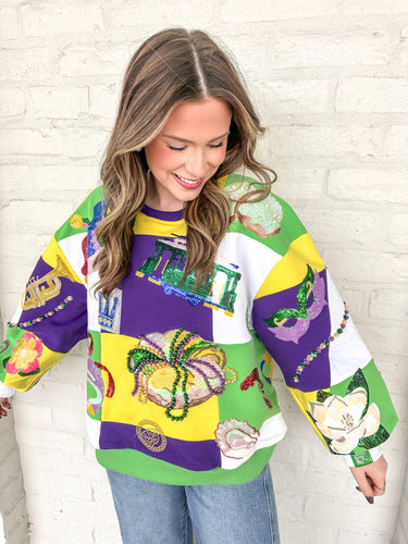 Queen Of Sparkles Mardi Gras Checkered Icon Sweatshirt