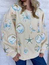 Load image into Gallery viewer, Queen Of Sparkles Ivory &amp; Mint Coastal Sea Shell Ornament Sweatshirt