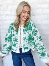 Load image into Gallery viewer, Queen Of Sparkles Green &amp; White Christmas Twall Feather Sleeve Sweater