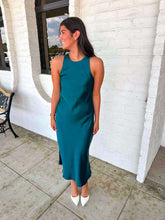 Load image into Gallery viewer, Golden Wishes Dark Teal Satin Dress