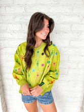 Load image into Gallery viewer, Queen Of Sparkles Lime Green Multi Skeleton Sweatshirt
