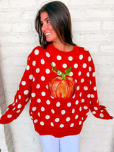 Load image into Gallery viewer, Queen Of Sparkles Orange Polkadot Pumpkin Sweater
