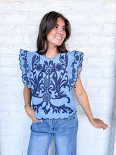 Load image into Gallery viewer, THML Singing Blues Ruffle Sleeve Top