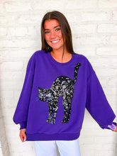 Load image into Gallery viewer, Queen Of Sparkles Purple &amp; Black Sequin Flower Cat Sweatshirt